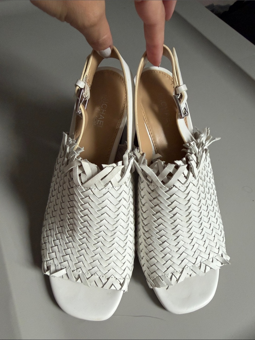 MK White Woven Slingback Sandals - Women